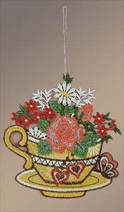 Fensterbilder Tasse mit Rose und anderen Blüten