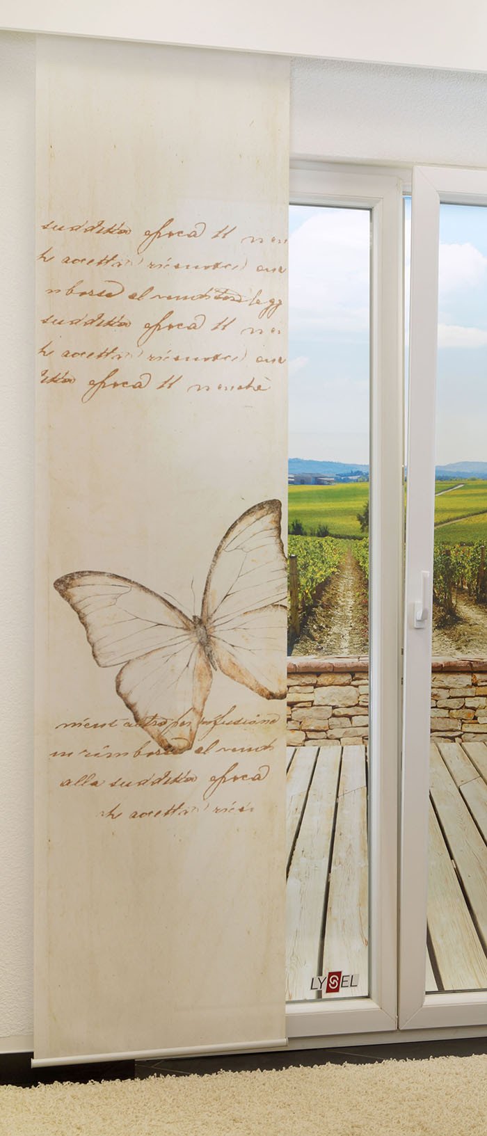 Schiebevorhang 245cm x 60cm, mit Motiv Schmetterling