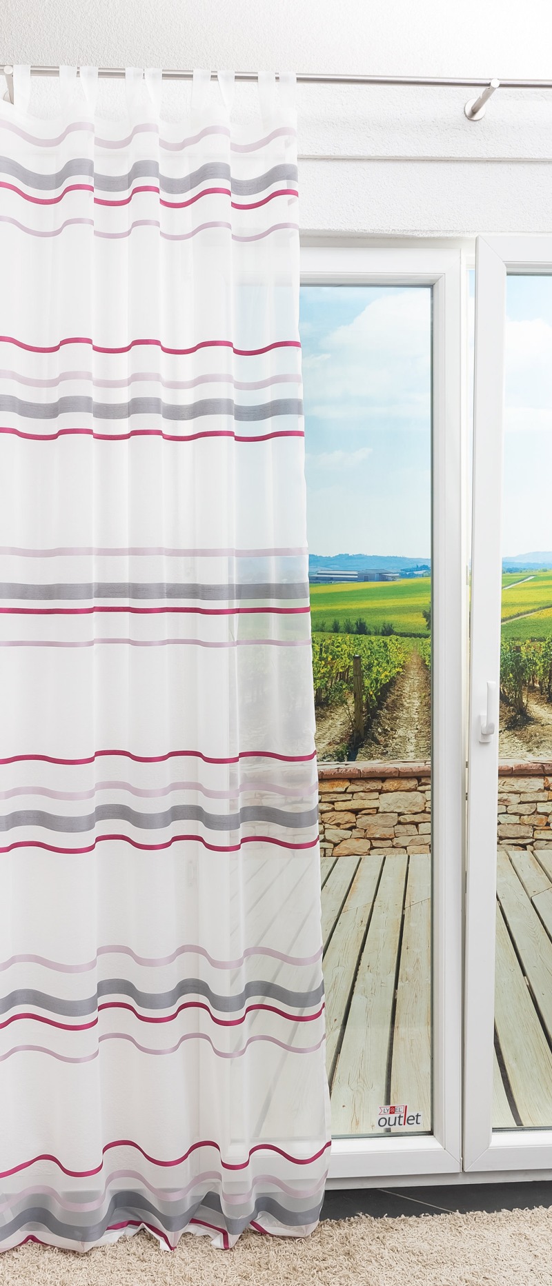 Lysel Outlet - Schlaufenschal Linien Pink-Grau