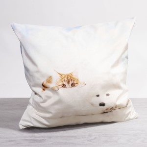 Lysel - Dekokissen Kätzchen und Welpe #1W in beige-weiß