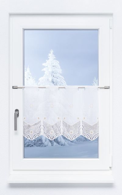 ArtikelbildScheibengardine Plauener Spitze - Schneeblumen #1W gold-wei
