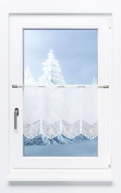 ArtikelbildScheibengardine Plauener Spitze - Schneeblumen #1W silber-wei