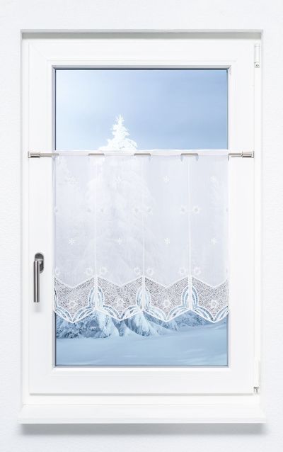 ArtikelbildScheibengardine Plauener Spitze - Schneeblumen #1W silber-wei
