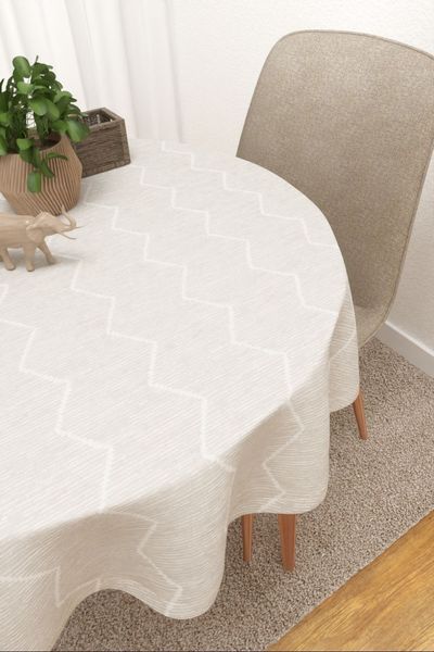 Tischdecke rund Lysel #3J Bamba in Hellbeige