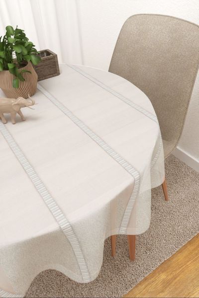 Tischdecke rund Lysel #3J Belteip in beigegrau
