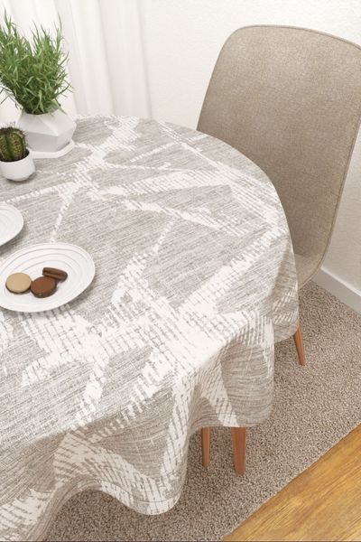 Tischdecke rund Lysel #3J Maipa in Graubeige
