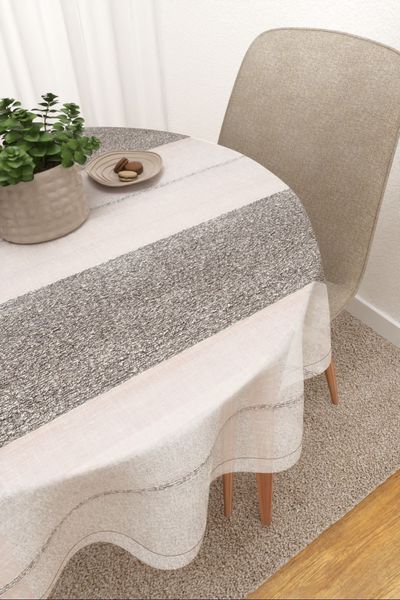Tischdecke rund Lysel #3J Nakoni in Braunbeige