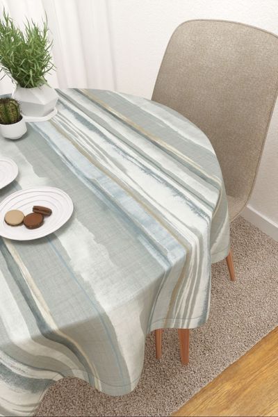 Tischdecke rund Lysel #3J Sotuta in blaugrau