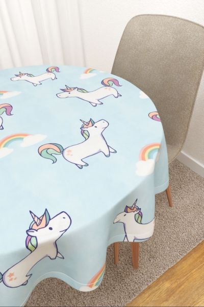 Tischdecke rund Lysel #3J Tapila in pastellblau