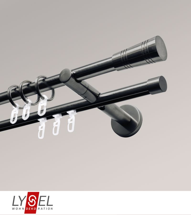 Lysel - SET Opal Innenlauf 160cm 2 Lauf Doppel-Kombiträger offen mit Endstücke Kappe in Edelstahl-Optik