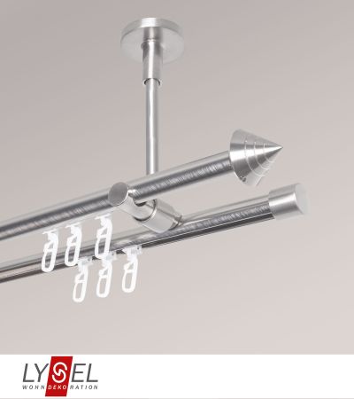 Lysel - SET Topaz 2-Lauf Universal Deckentrger offen 200cm Innenlauf mit Endstcke Kegel in Edelstahl-Optik