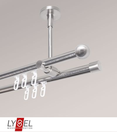 Lysel - SET Topaz 2-Lauf Universal Deckentrger offen 160cm Innenlauf mit Endstcke Kugel in Edelstahl-Optik