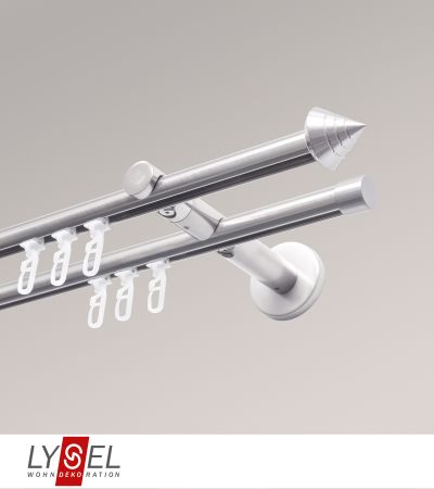 Lysel - SET Topaz 2-Lauf Doppeltrger offen 160cm Innenlauf mit Endstcke Kegel in Edelstahl-Optik