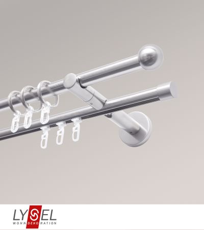Lysel - SET Topaz 2-Lauf Doppeltrger offen 640cm Innenlauf mit Endstcke Kugel in Edelstahl-Optik