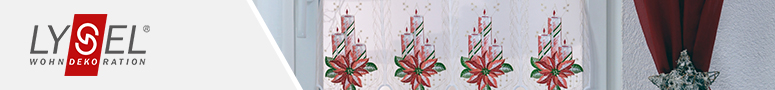 Bistrogardinen mit weihnachtlichen Motiven aus dem Raumtextilienshop Scheibengardine Weihnachten im Raumtextilienshop